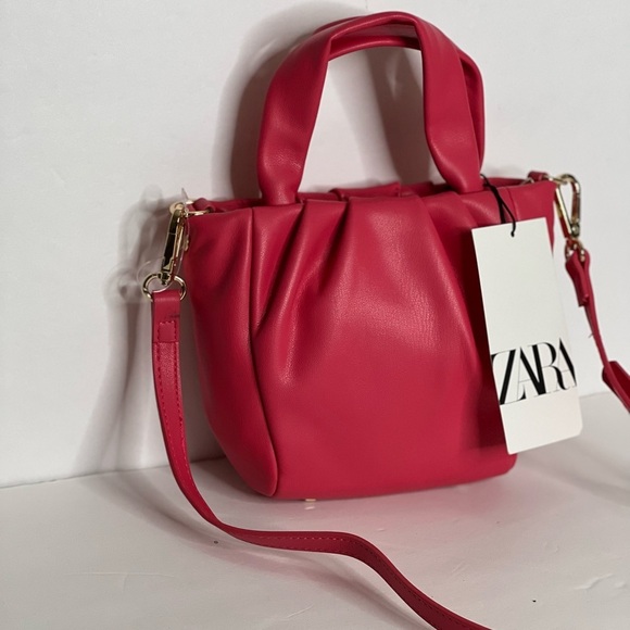 Zara Crossbody Bag handle Pink Fuchsia Mini Rose Gold Bag Soft Mini Purse New - Picture 8 of 16